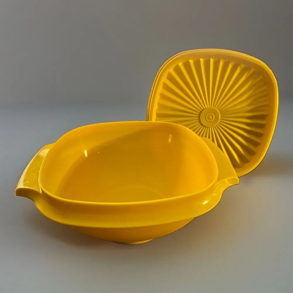 Vintage Tupperware Servalier Bowl #836 Harvest Yellow Sunburst Lid
